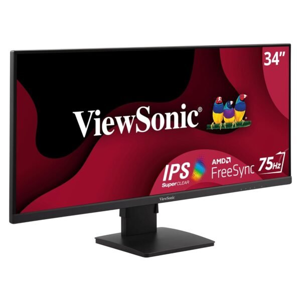 ViewSonic VA3456-MHDJ 86.4 cm (34") 3440 x 1440 Pixels Monitor, 21:9 10-Bit IPS, 2K, 3-Side Borderless, 400 Nits, sRGB 104%, 1.07 Billion Colors, AMD FreeSync, HDR 400, 2 X 2.0 HDMI, DP Port, Black
