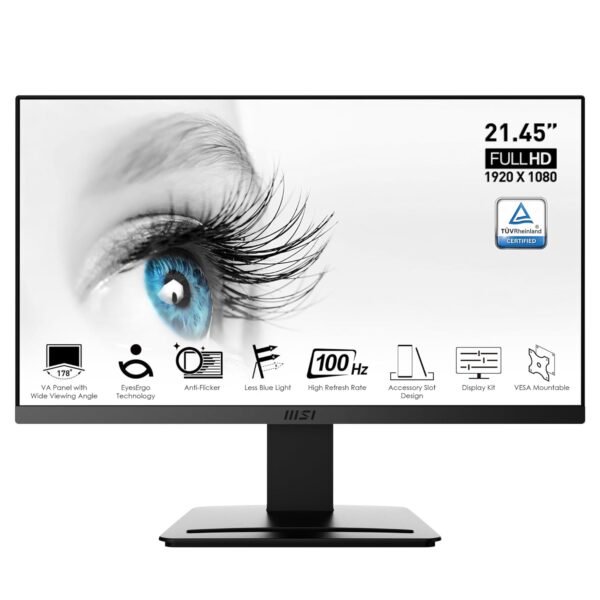 MSI PRO MP223 E2 21.45-Inch Full HD Office Monitor - 1920 x 1080 Resolution, 100Hz, Eye-Friendly Screen, Tilt-Adjustable - HDMI™ 1.4b, DisplayPort 1.2a