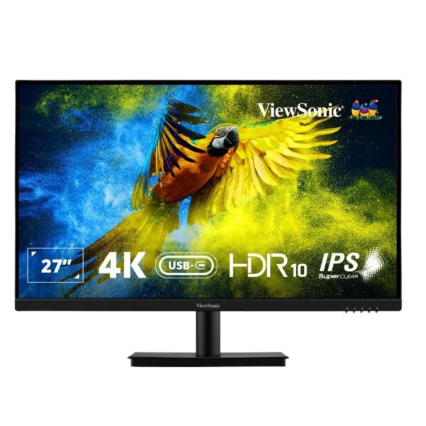 ViewSonic VA2709U-4K 27 Inch SuperClear IPS 4K UHD 3840 x 2160 Monitor with Single Cable Solution & 65W Laptop Charge Back, HDR10, Eye ProTech for Comfort Viewing, Dual Speaker, HDMI | DP | USB-C