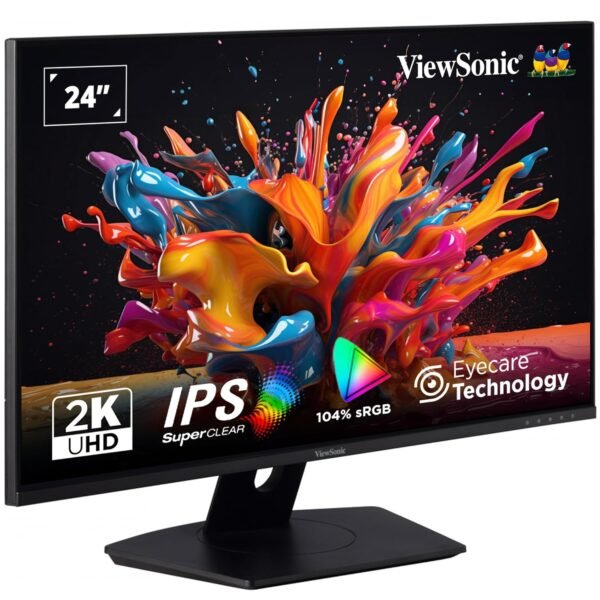 ViewSonic 24 Inch 2k 2560*1440 Pixel IPS Monitor with 3-side Bezel Less, 75Hz, 3.89Ms Response Time, sRGB 104%, Eye Care,Wall Mount,250 nits Brightness, 2xHDMI, Display Port -VX2480-2K-SHD