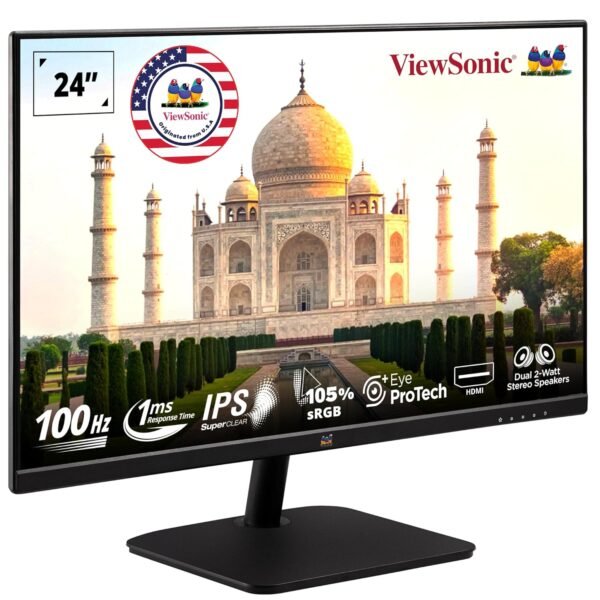ViewSonic VA2432-MH 24 Inch FHD IPS Monitor for Home and Office Use, 100 Hz, 1 MS Response time, AMD Free Sync, Dual Speaker, Wall Mount, Bezel Less, Eye-Care, Srgb104%, HDMI