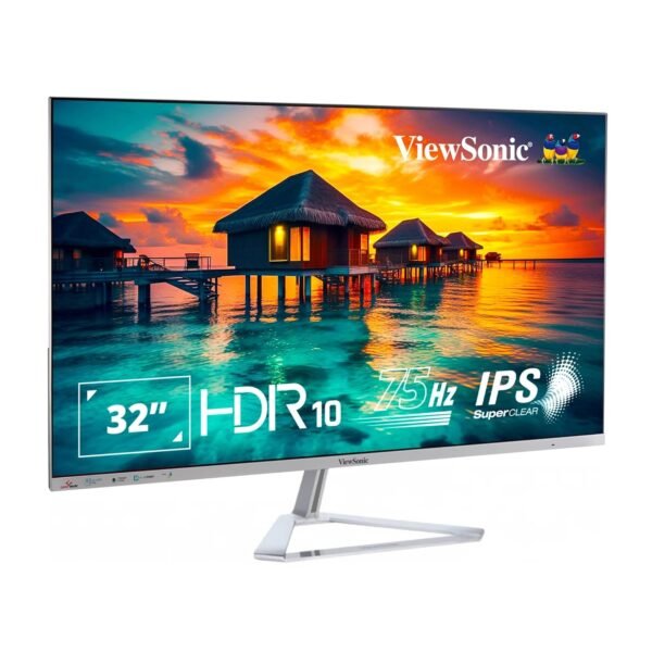 ViewSonic Gaming 32 inch FHD HDR10 IPS sRGB 104%, with Slim Bezel, Metallic Triangle Sliver Stand, Dual Speaker, 75Hz, Eye-Care, Flicker Free HDMI, Display Port- VX3276-MHD-3