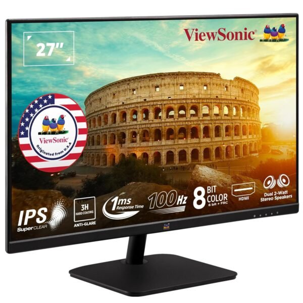 ViewSonic VA2732-MH 27 Inch (1920 x 1080) Pixels IPS Home and Office Monitor with 100Hz AMD Free Sync, Dual Speaker, Wall Mount, Bezelless, Eye-Care, FlickerFree, Srgb105%, HDMI, VGA