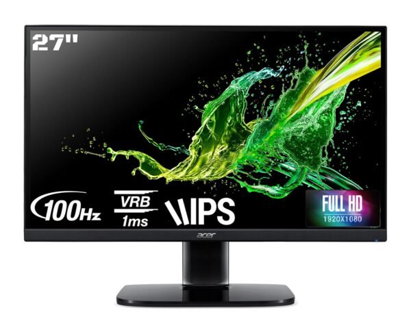 Acer KA270E 27 Inch IPS Full HD LCD Monitor with LED Back Light I 1MS VRB 100Hz Refresh Rate I AMD Free Sync I Zero Frame Design I 99% sRGB I 1 x VGA 1 x HDMI with Inbox HDMI Cable I Eye Care Feature