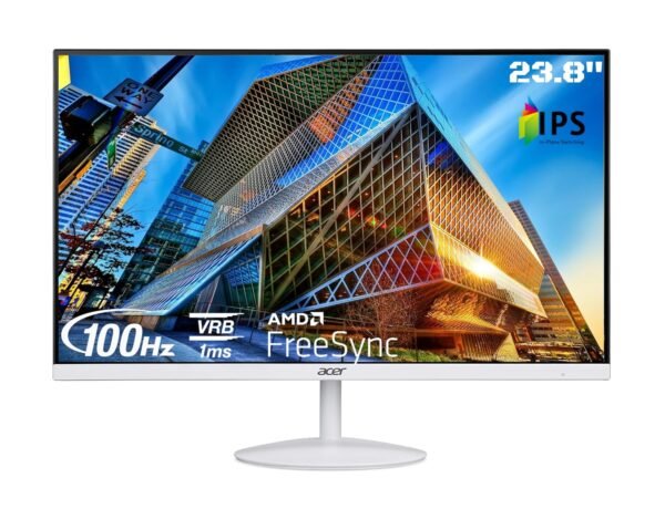 Acer SA242YE 23.8 Inch Full HD IPS Ultra Slim (7.2mm Thick) Backlight LED LCD Monitor I Zero Frame I 100Hz Refresh I 1 MS VRB I AMD Free Sync I 1xHDMI 1xVGA I Stereo Speakers I Eye Care I White