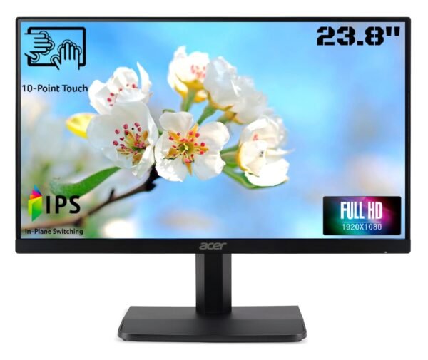 Acer VT240Y 23.8 Inch IPS Full Hd 10 Point Touch Backlit Led LCD Monitor I Adaptive Sync I 75Hz Refresh I Display Widget I Hdmi, Vga, USB B Port, Audio Out with Hdmi, USB Cable I Stereo Speakers,Black