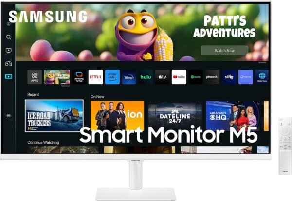 Samsung LS27CM501EWXXL 27-Inch(68.58Cm) LCD M5 FHD Smart Monitor, Mouse & Keyboard Control, Smart TV Apps, Iot Hub, Office 365, Apple Airplay, Dex, Speakers, Remote, Bluetooth (White)