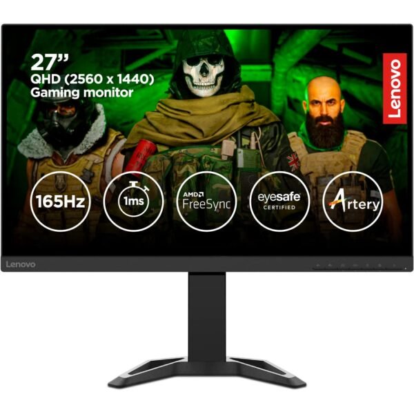 Lenovo G27q-30 Gaming G-Series 27 inch (68.58cm) 2K QHD VA Monitor, 2560 x 1440 Pixels 165Hz, 1ms, WLED, AMD Radeon FreeSync Compatible,HDMI, DP, Height Adjust Tilt Stand with Natural Low Blue Light