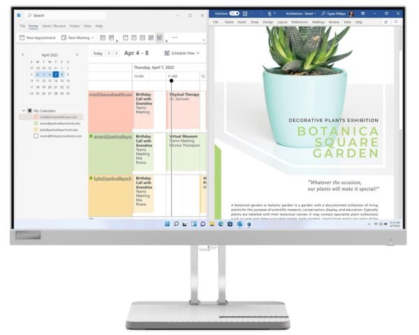 Lenovo L24e-40 L-Series 24 inch (60.45cm) FHD Ultraslim Monitor | 100Hz, 72% NTSC, 4ms, AMD FreeSync, HDMI 1.4, VGA, Tilt Stand, for Home & Office use, 3 Year Warranty, Cloud Grey