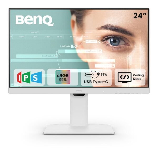 BenQ GW2486TC 24" IPS 100Hz Full HD Coding Monitor | USB-C (65W PD) | Daisy Chain | 99% sRGB| Coding Mode| Height Adjust|HDMI | DP | USB Hub | 2Wx2 Speakers | Eye Care | Noise Cancelling Microphone (White)