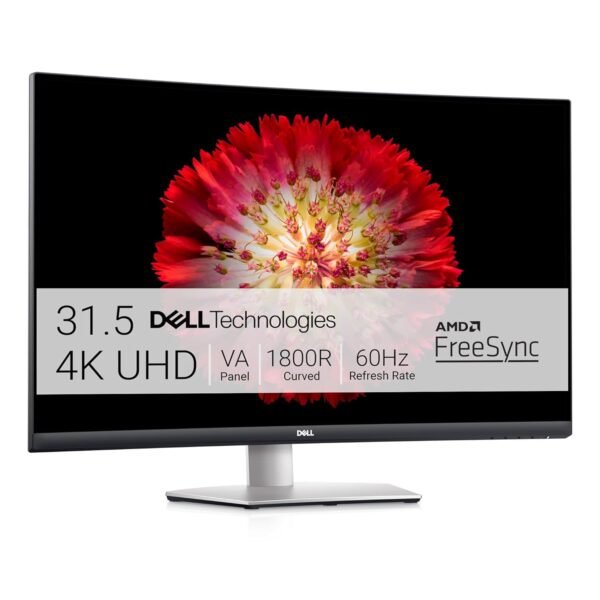 Dell S3221QS 32 Inch (81.28 cm) Curved 4K UHD 3840 x 2160, VA Ultra-Thin Bezel, AMD FreeSync, Built in Speakers, VESA Certified, Ports: 2X HDMI, 1x Display Port, 1x Audio Line Out, 3X USB | Titan Grey