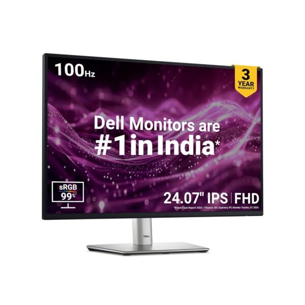 Dell P2425 Black 60.45cm (24") FHD Monitor 1920x1080 at 100Hz, Response Time: 5ms(Fast), Ficker Free, 99% sRGB, Brightness: 300 cd/m2(Typical), Ports: 1x HDMI, 1x DP, 1x RJ45, 1xVGA, 5X USB 3.2