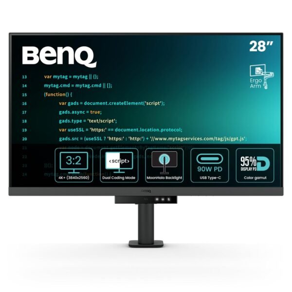 BenQ RD280UA 28.2” 4K+ 3840x2560 3:2 Special Ratio Programming Monitor with Ergo-Arm and Backlight | 90W USB Type-C|Advanced Coding Mode|Nano Matte Panel|Night Hours Protection|Coding HotKey