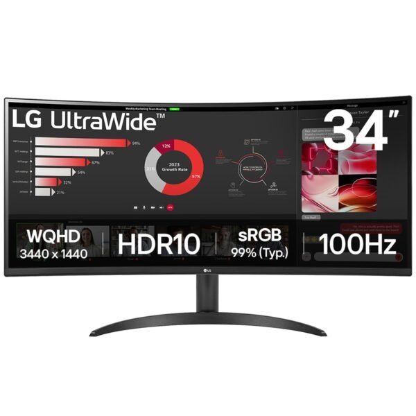 LG 34WR50QK 34 Inches 21:9 Curved Ultra Wide Monitor, WQHD (3440 x 1440 Pixels), sRGB 99%(Typ), HDR 10, Dual Controller, PBP, Flicker Safe, Smart Energy Saving, HDMI, DP, Head Phone Out,Tilt, Black