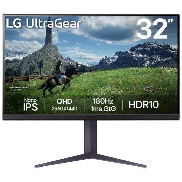 LG 32GS85Q 32 Inch QHD (2560x1440) Nano IPS Ultragear Gaming Monitor, 180Hz, 1ms, NVIDIA G-SYNC Compatible, AMD FreeSync, HDR10, Tilt/Height/Pivot Stand, HDMI X 2, Display Port, HP Out, Black