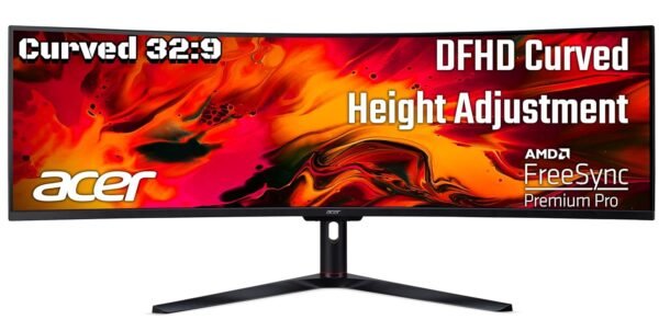 Acer EI491CR S 49 Inch LED 1800R Curved DFHD 3840 X 1080 Pixels VA Monitor I 32:9 Aspect Ratio I AMD Freesync Premium PRO I 144Hz I Vesa Certified Display HDR 400 I Dci-P3 I Support PIP/PBP I Speakers