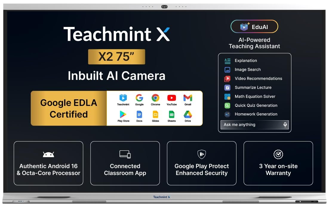 Teachmint X 75 LB Series 75 Inch 4K UHD Smart Interactive Display with Android 16, Google EDLA, 40-Point Touch, EduAI & AI-Powered Smart Classroom 6 Teachmint X 75 PB