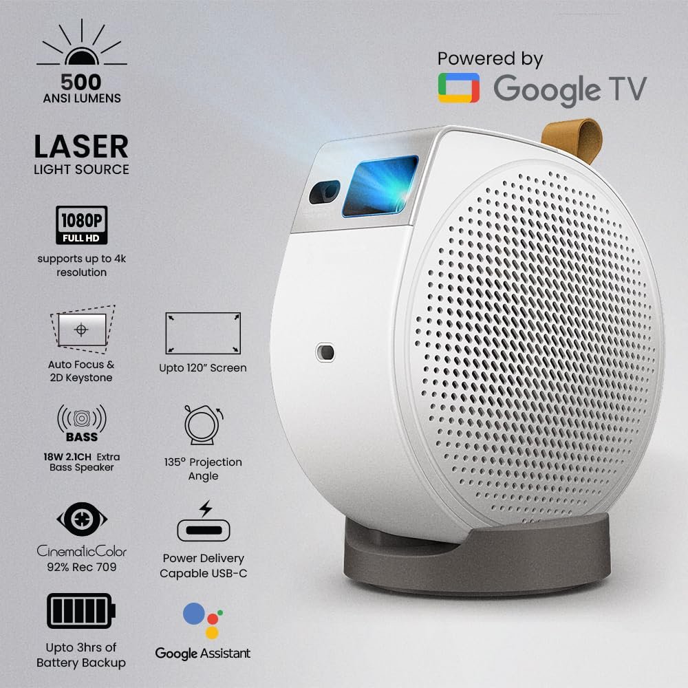 BenQ GV50 FHD Smart Laser Projector – 500 ANSI Lumens, 120-Inch, 360° Projection & 2.1-Channel Audio 3 BenQ GV50